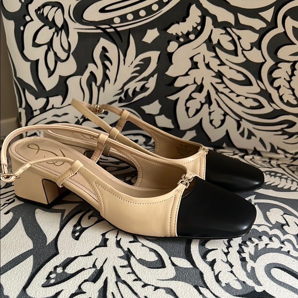 Sam Edelman Black and Cream Two-Tone Heels